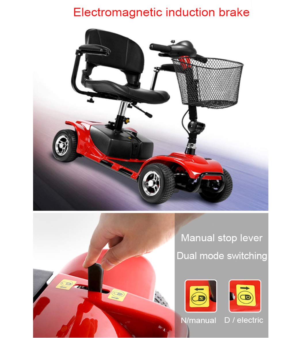 Silla de ruedas liviana, ruedas livianas, scooter eléctrico para adultos, scooter de movilidad eléctrica, scooter de viaje para personas mayores, plegable, pasamanos que se puede abrir, asiento de 4