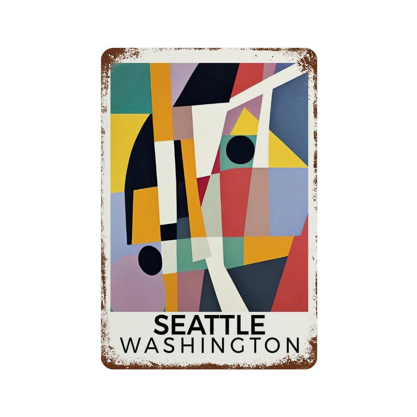 Vintage Rust Metal Sign Seattle Washington 11.8"x7.9", Old School Wall Decor for Garage, Bar And Workshop Decor