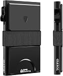 Porte-monnaie mince pour homme, porte-portes pop up minimaliste, portefeuille en métal, RFID Blocage des portefeuilles pour hommes avec plaque arrière extensible & Bande de trésorerie, tenue 12+ Cartes Plus En liquide, Jet Black