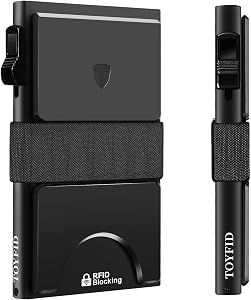 Slim Wallet for Men, Minimalist Pop Up Wallet, Metal Wallet, RFID Blocking Mens Wallets with Expandable Backplate & Cash Band, Holds 12+ Cards Plus Cash, Jet Black
