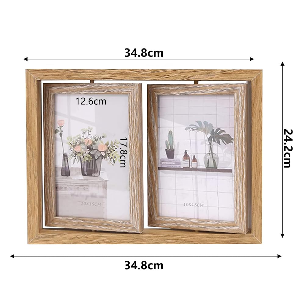 1 Pezzo Cornice Doppia Faccia,Cornice portafoto Rotante,Cornice Foto in Vetro,Cornice in Legno,Orizzontale/Verticale cornice per foto,per L'Ufficio/ Casa/ decorazione,15,2×10,2 cm( grigio chiaro