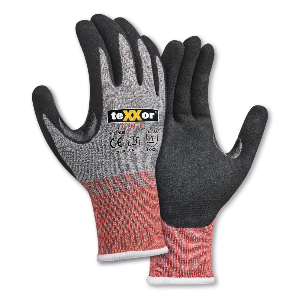 texxor 288 Stück Schnittschutz-Strickhandschuhe 2640, CUT F, grau-schwarz, 8/M, Karton, Schnittschutzhandschuhe, Arbeitshandschuhe, Küchenhandschuhe