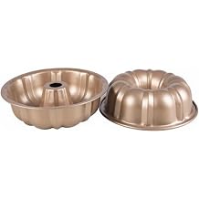 2 Pack 9 Inch Round Fluted Tube Cake Pan, Large Heavy Duty Baking Nonstick Gugelhupf Cake Pans, Black Carbon Homemade Pound Cakes Oven Bakware Mold Mould for Cupcake, Jello, Gelatin -Gold