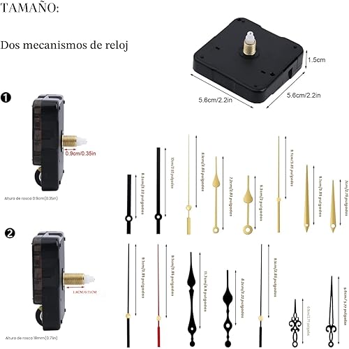 Vista 2 de Juego de 2 mecanismos de reloj de cuarzo, mecanismos de reloj de pared, repuesto alimentado por batería, piezas de movimiento de reloj, repuesto