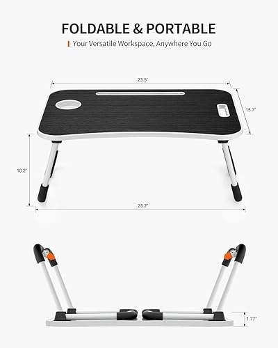 Miniatura 6 de Mesa plegable para laptop, bandeja portátil para mesa de cama, soporte para laptop con soporte para tazas, ranura para tableta y asa de elevación