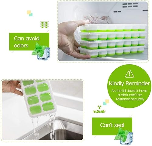 Miniatura 3 de Bandejas para cubitos de hielo, de silicona de fácil liberación y flexibles, 14 bandejas de hielo con tapa extraíble resistente a derrames, sin BPA,