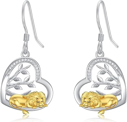 LONAGO Animal Earrings 925 Sterling Silver Cute Tiger Lion Cow Ladybug Monkey Dangle Earrings for Women