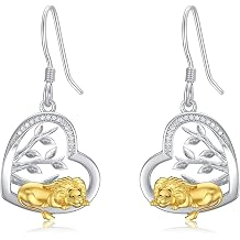 LONAGO Animal Earrings 925 Sterling Silver Cute Tiger Lion Cow Ladybug Monkey Dangle Earrings for Women