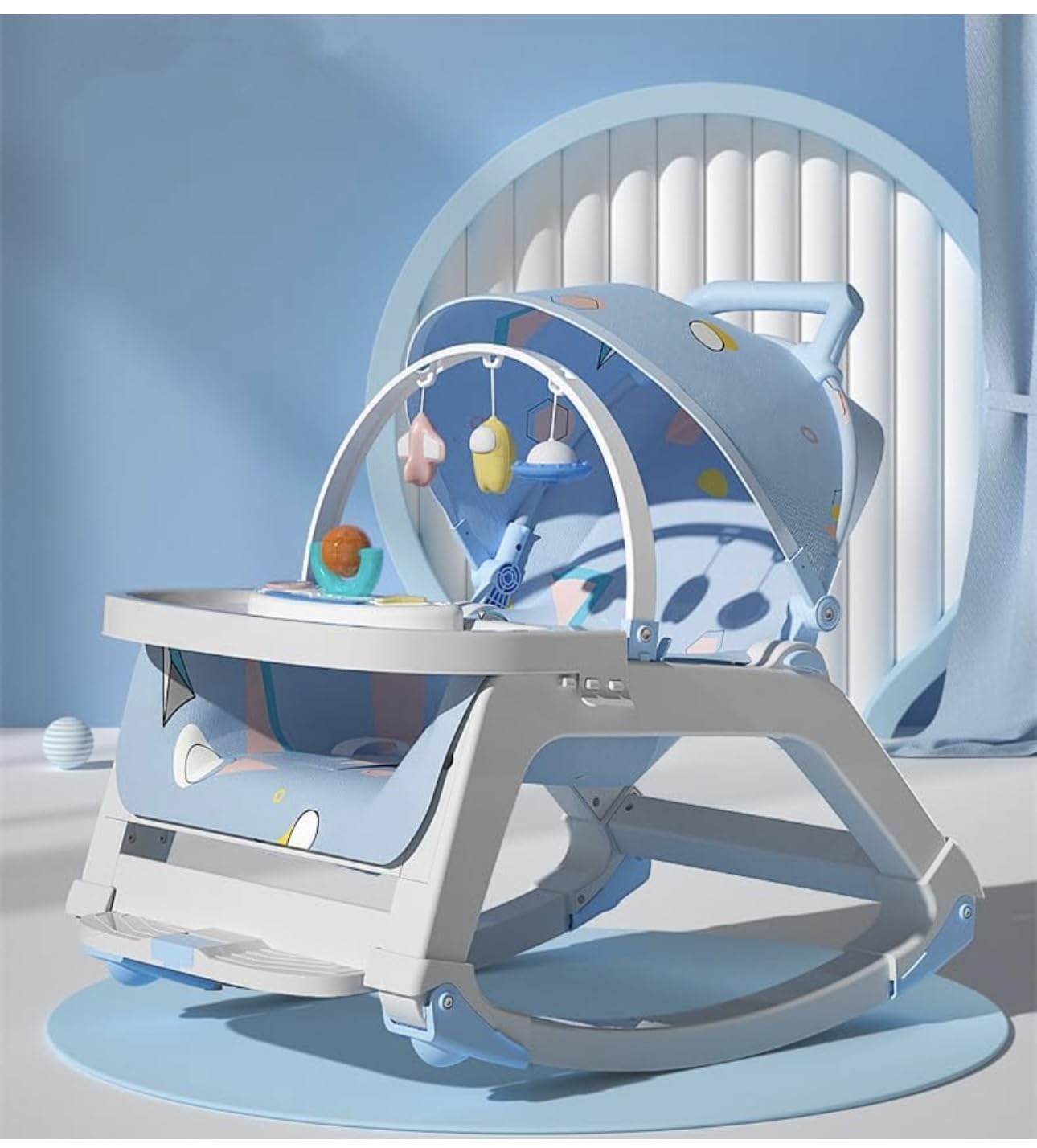 Richtots Premium 5in1 Baby Rocker and Booster Seat for Babies | Rocking Chair for Kids with Multi Position Recline, Hanging Toys & Music | Baby Dining Seat for 0 to 2 Years Boys Girls (Blue) - Image 3 thumbnail
