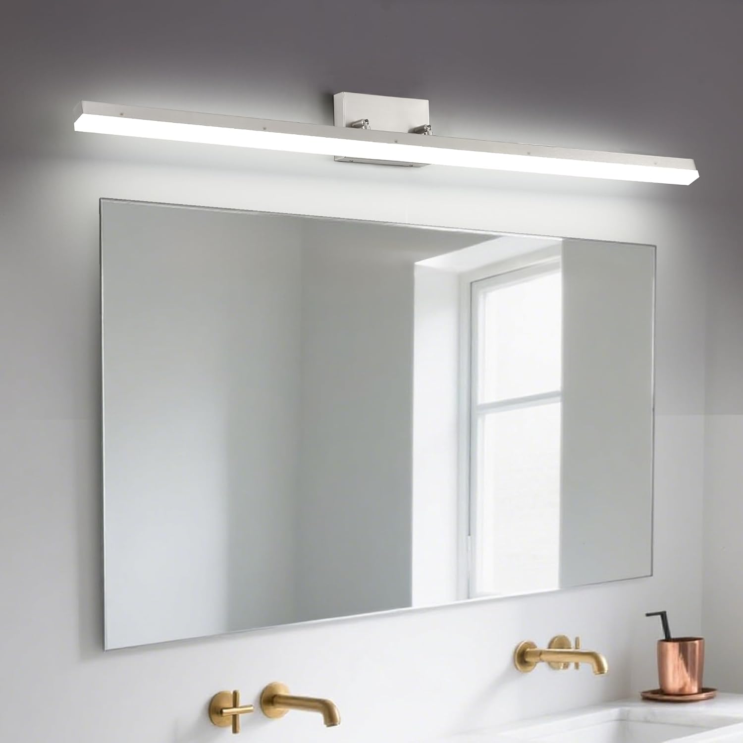 48 inch LED Modern Bathroom Vanity Lighting Fixtures Over Mirror, Brushed Nickel Adjustable Makeup Vanity Light Bar Dimmable 46W 5000K Cool White