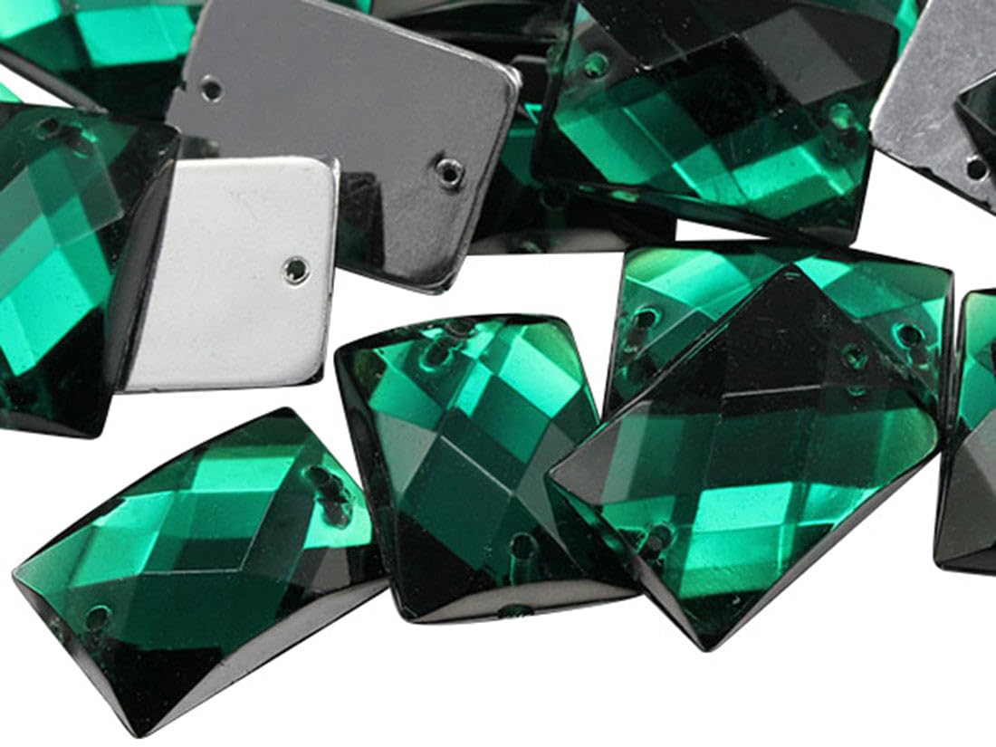 Allstarco 25x18mm Green Emerald CH18 Flat Back Rectangle Sew On Beads for Crafts Plastic Acrylic Rhinestones with Holes for Sewing, Clothing Embelishments, Costume Cosplays 18 Pieces