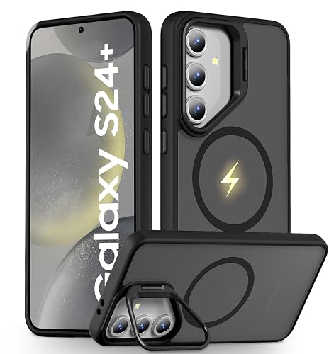 DIZORO TPU Samsung Galaxy S24 Plus 5g Case Compatible with Wireless Charging,with Camera Stand,Military Grade Drop Tested,Translucent Hard Back Soft Edge Back Cover(Black)