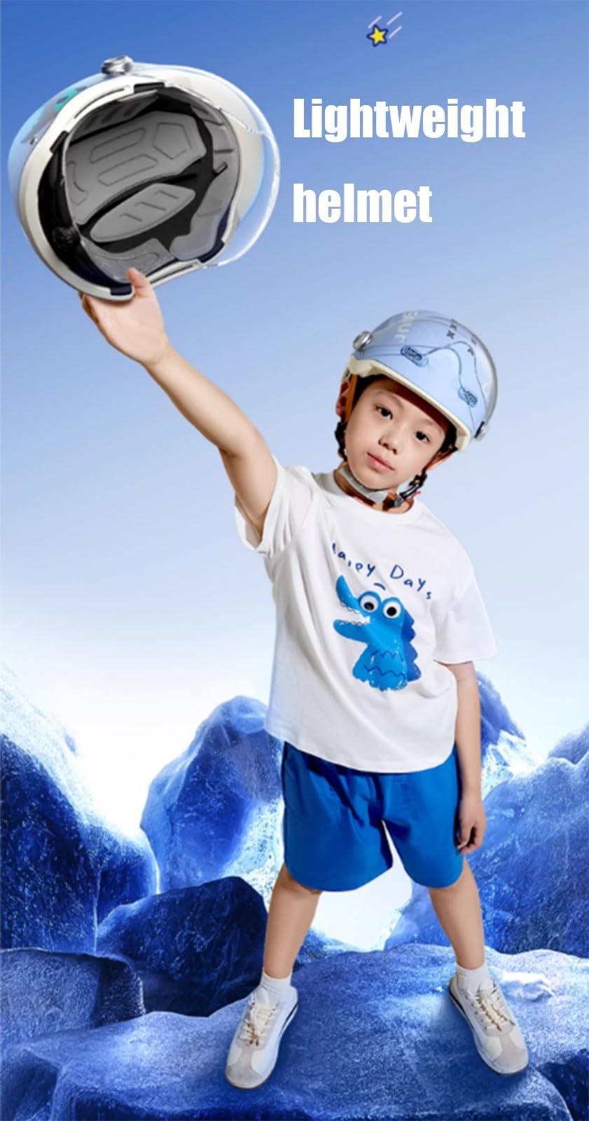 Jugend Kinder Motorradhelm Offenes Gesicht Elektroroller Straßenfahrradhelme mit Sonnenblende Retro Halbhelm Jungen Mädchen für 2-14 Jahre G,48-55CM