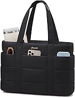 LOVEVOOK Puffer Tote Bag for Women: Large Lightweight Work Laptop Bag, Zippered Travel Tote with 13 Pockets & Stanley Holder