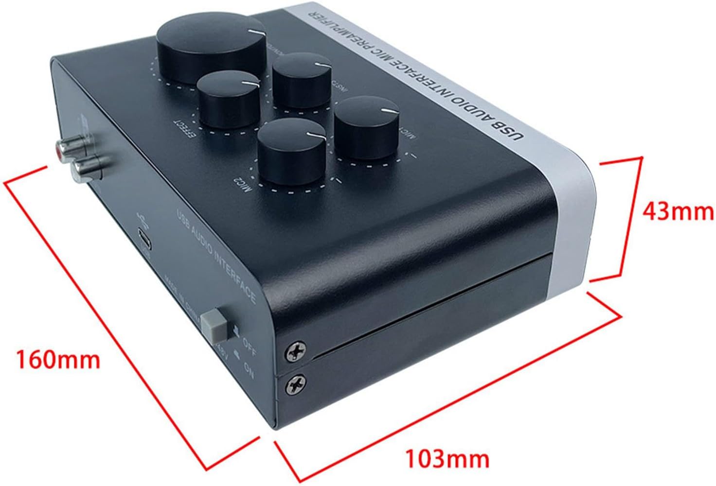 Audio Mixer for Microphones & Instrument, 24Bit USB Sound Interface 48V Power, Individual Control,Volume Fader, for Podcast/Recording/Vocal/Game Voice