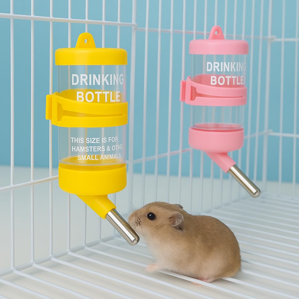 VAYINATO® 2 Pcs Hamster Plastic (80ML, Random Color) Water Bottle Dispenser – Leakproof Automatic Drinking Feeder for Hamster, Rabbit, Guinea Pig, Squirrel, Chinchilla-image-14