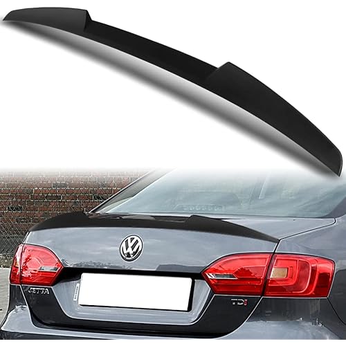 Q1-TECH, ABS Rear Trunk Lip Wing Spoiler Compatible with 2011-2018 Volkswagen Jetta MK6, Rear Wing V-Style Replacement Trunk Boot Rear Spoiler, 2012 2013 2014 2015 2016 2017 (Matt Black)