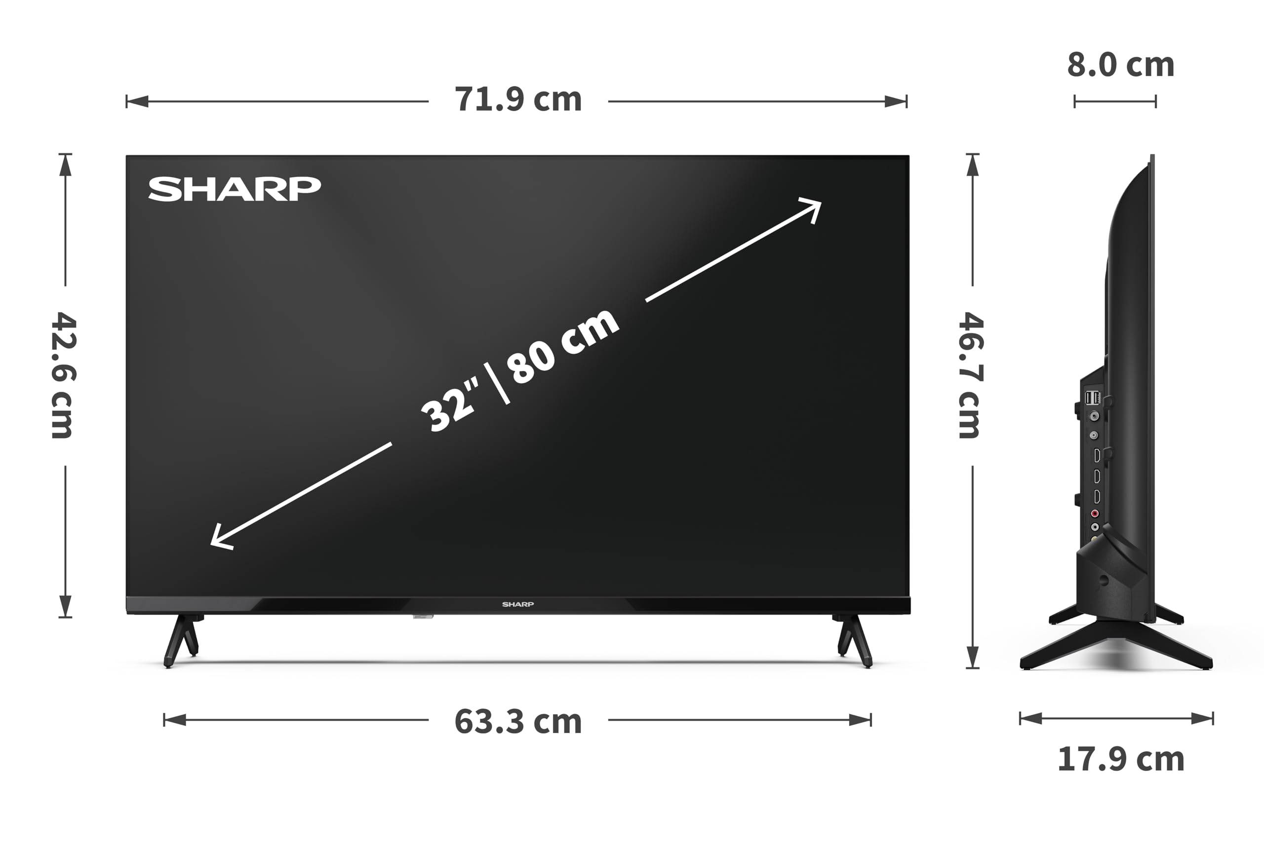Sharp 32 pouces HD Ready LED TV avec Dolby Digital 3 HDMI 2 USB DVB-T/T2 32HA1205E (HA Series)