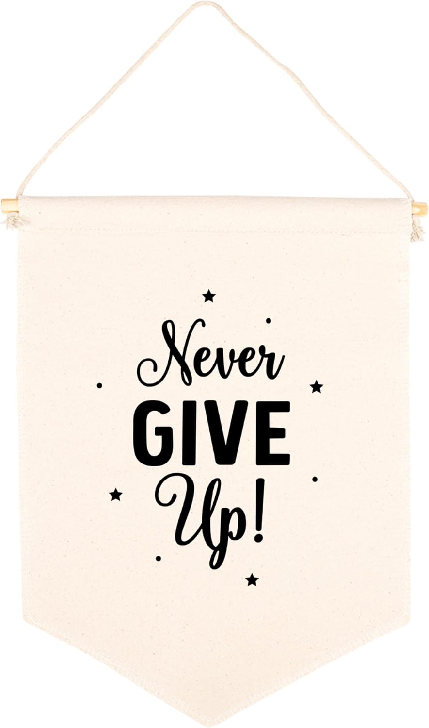 Andaz Press Hanging Canvas Banner - Never Give Up Tapestry Wall Hanging for Baby Girl & Boy, Kids Nursery Wall Decor, Pennant Flag Art, 1-Pack