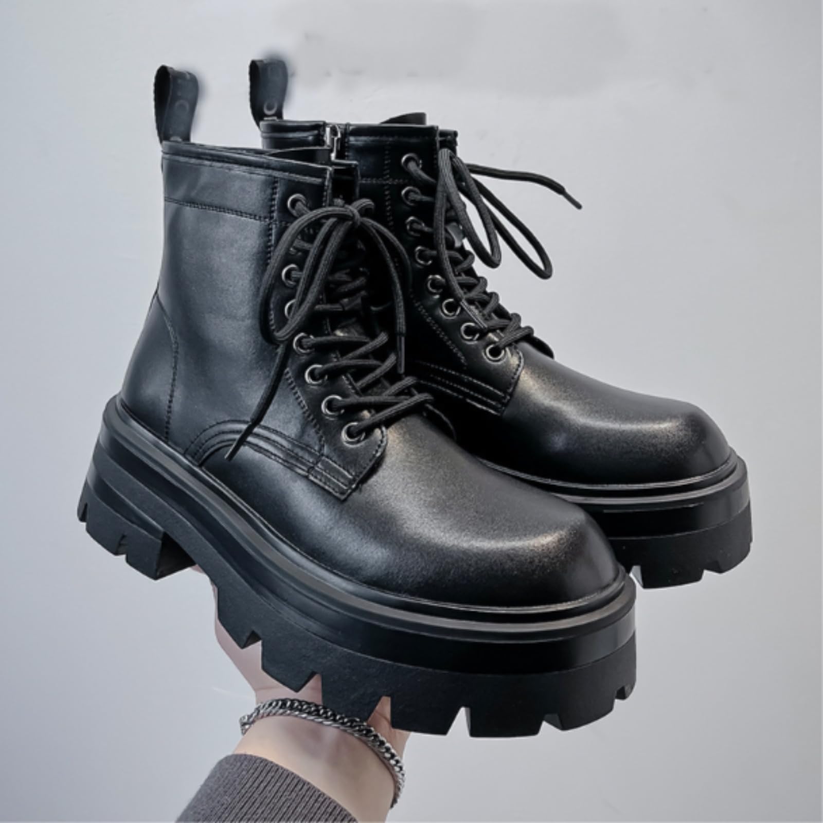 LKSCY męskie buty bojowe wysokie sznurowane grube buty na platformie