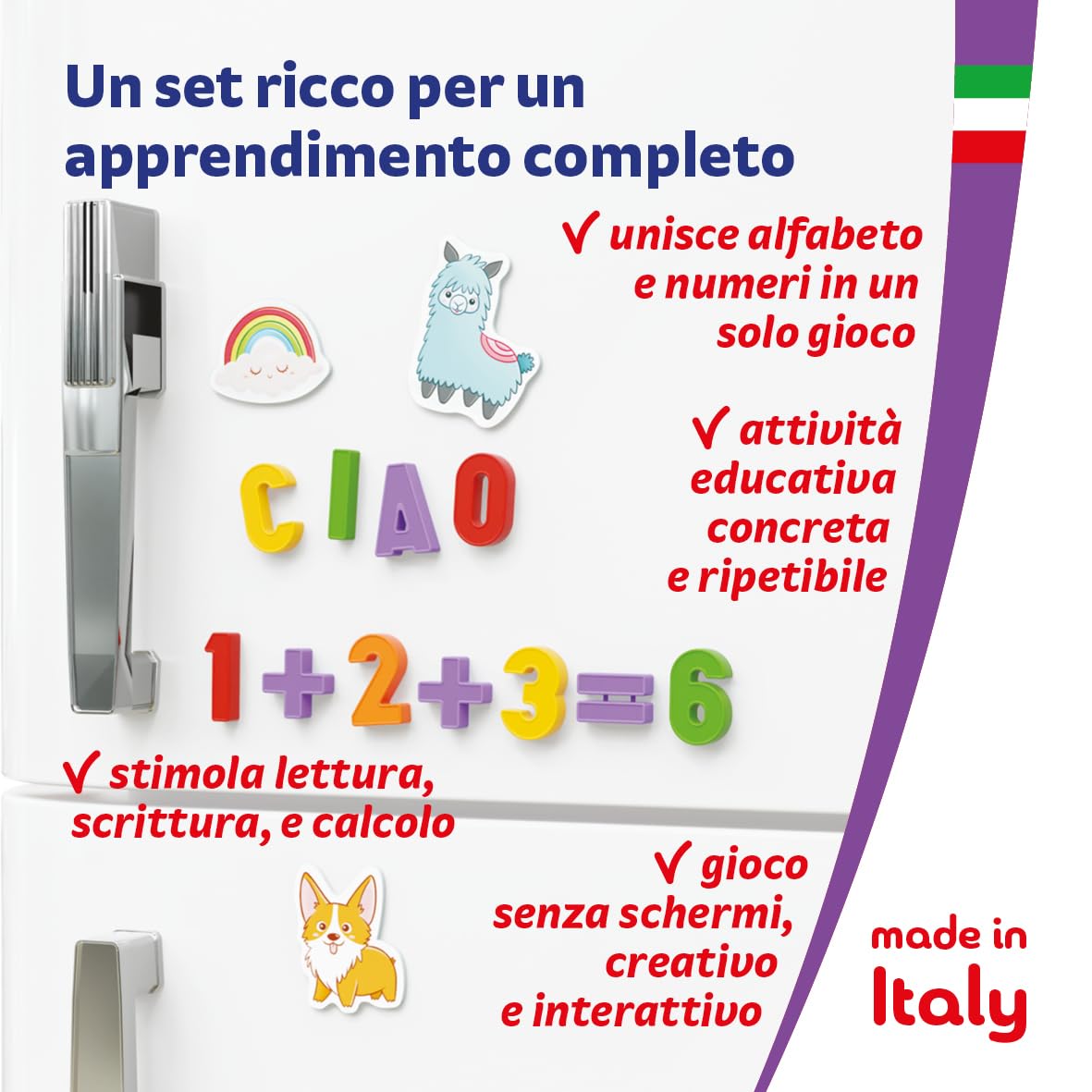 Quercetti ABC 123 Magnetic, Lettere e Numeri Magnetici per Bambini, Calamite Giochi Educativi 4 Anni, per Lavagna Magnetica, Giochi Magnetici per Bambini, Made in Italy