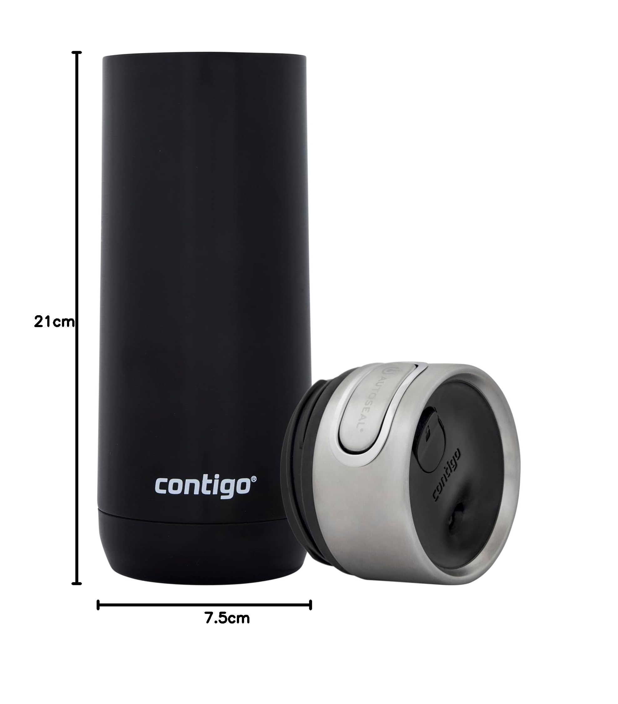 Contigo Thermobecher Luxe Autoseal mit Gravur - Namen Edelstahl Isolierbecher, Reisebecher, Kaffeebecher to Go, auslaufsicher, Easy-Clean-Deckel BPA-frei (Licorice)