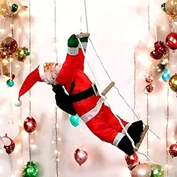 Papai Noel Escalador com Corda – Enfeite Natalino de 35 cm nas Cores Vermelho e Verde, Perfeito para Decoração Interna ou Externa