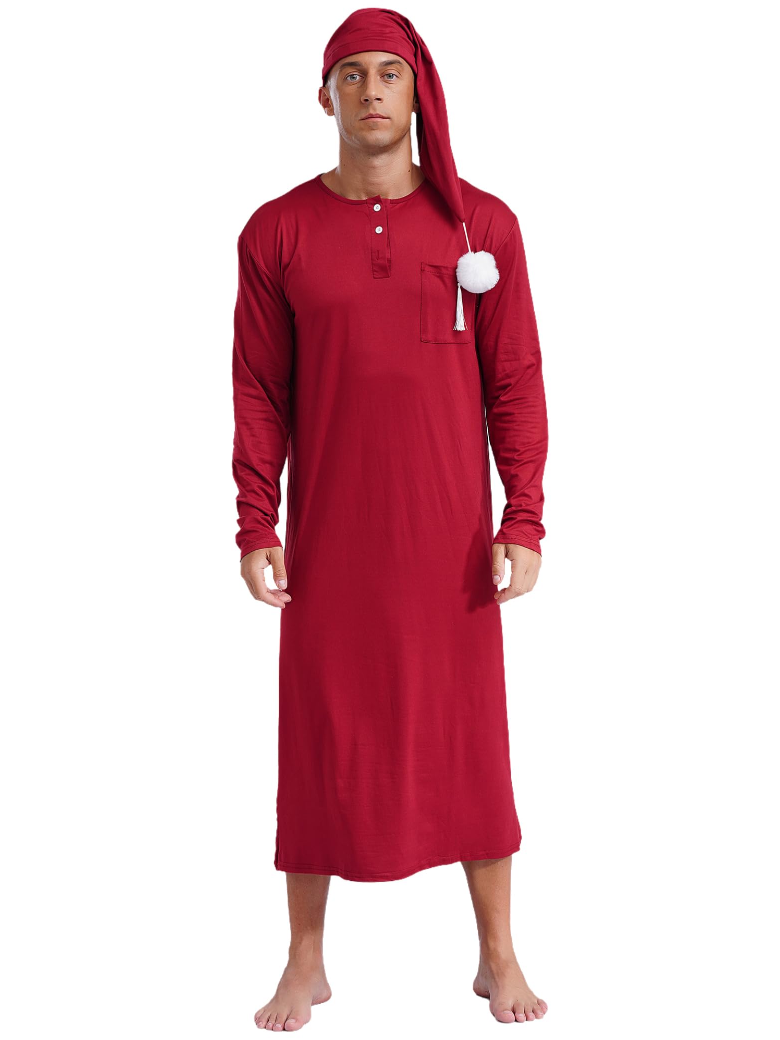 Ropa de dormir monocolor estilo camisón largo de hombre para noches frías 7
