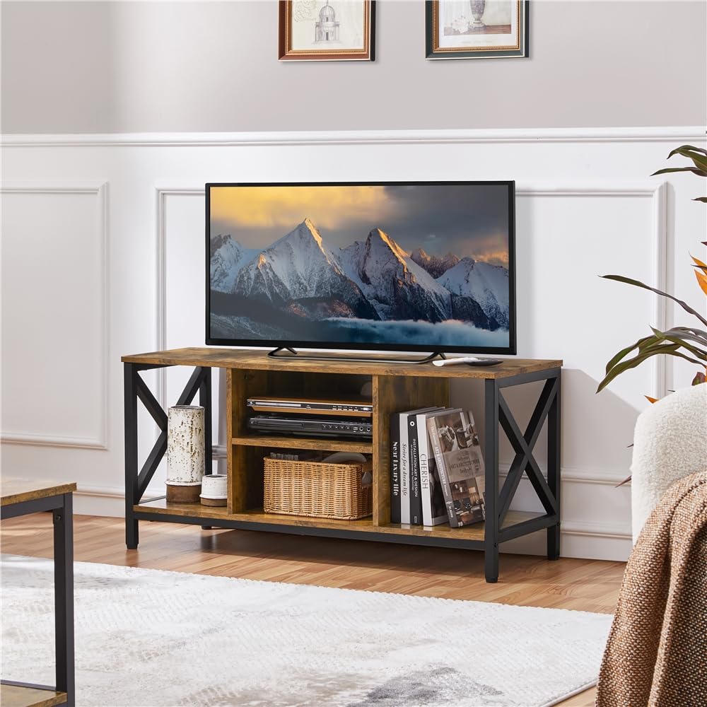Yaheetech Mobile per TV Tavolino Basso Supporto TV 45 Pollici in Legno e Metallo con Scomparti Aperti Tavolo da Soggiorno Industriale 106 cm × 40 cm × 50,5 cm