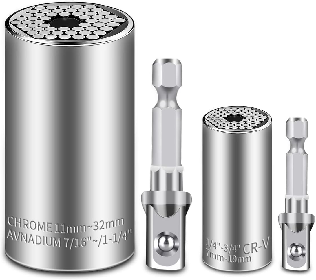 Universal Socket Set (7-19mm 11-32mm) Super Socket For Unscrew Any Bolt Tools,Power Drill Adapter Socket,Multi-function Socket Set Cool for Dad Men Husband Boyfriends Gifts 4 PCS Set