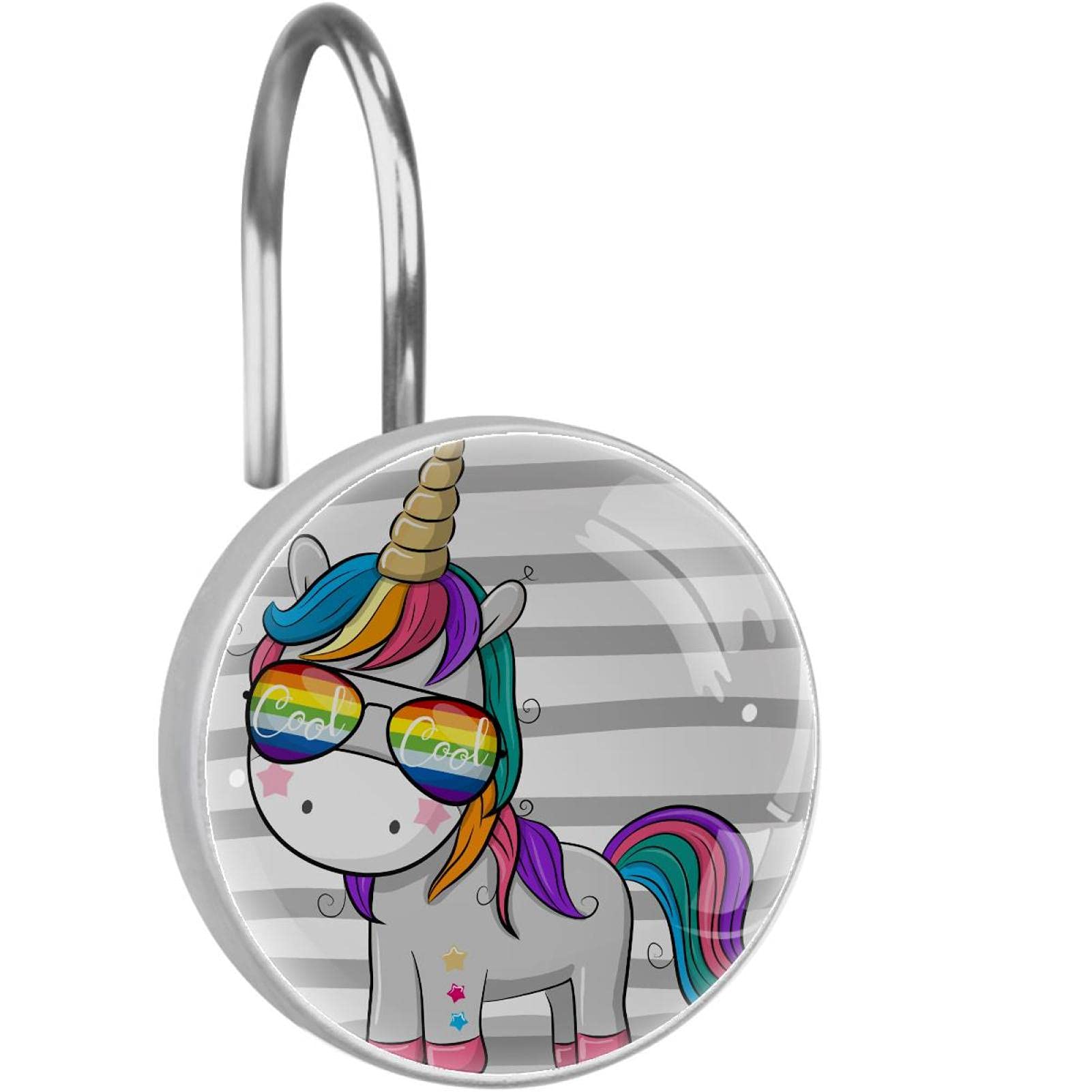 Anneaux de rideau de douche licorne en acier inoxydable durable pour salle de bain chic