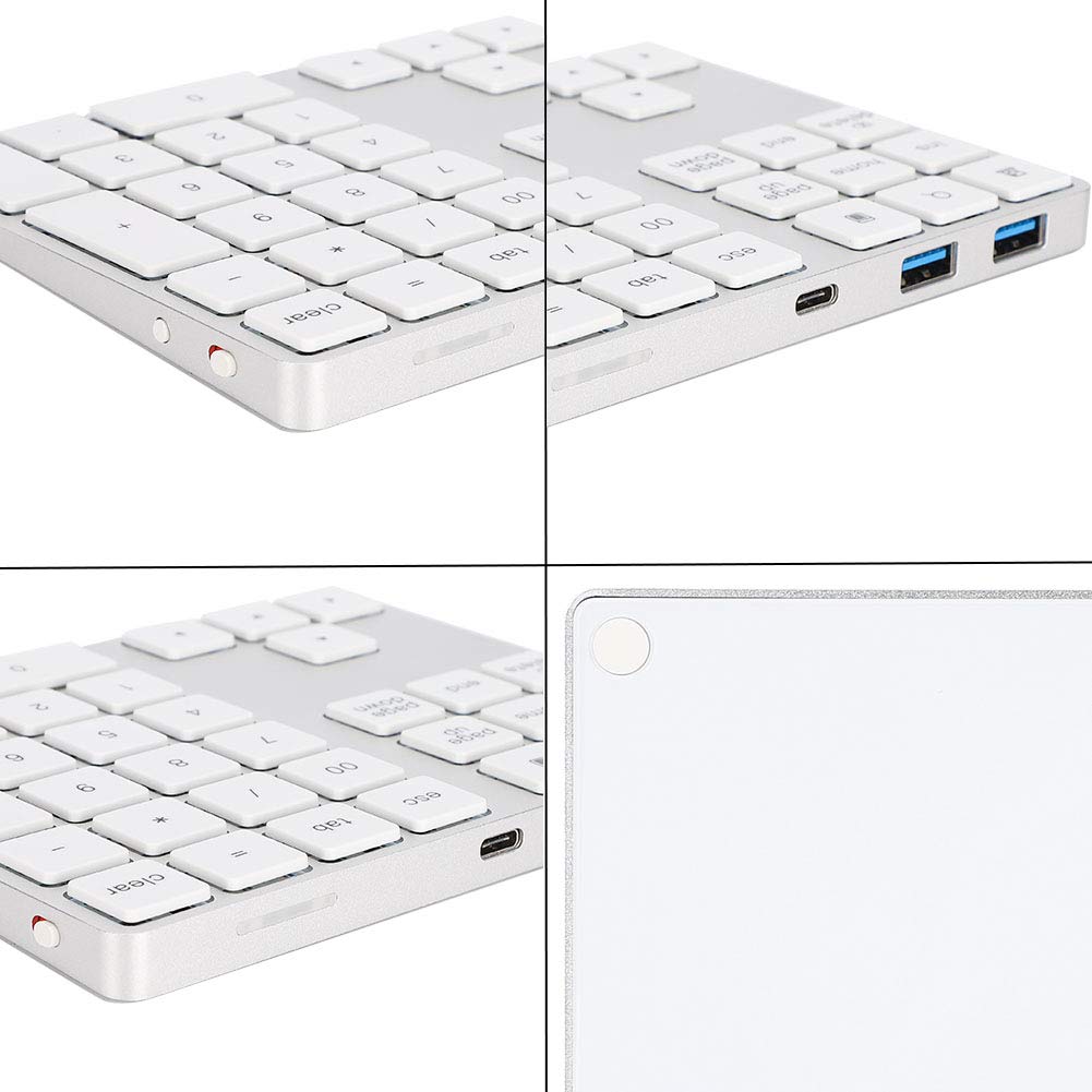 Ausla Clavier Numérique sans Fil 34 Touches, Hub Type-C Argent (Silver)