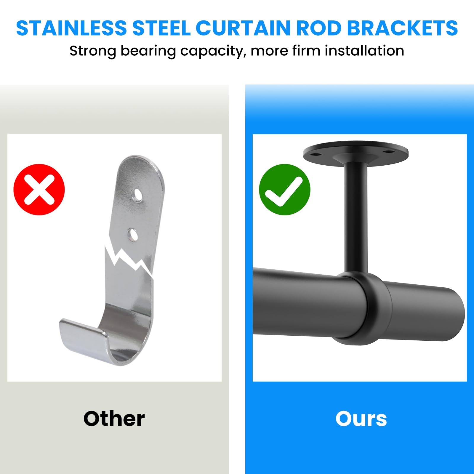 Stainless Steel Curtain Rod Brackets - Ceiling Mount -4