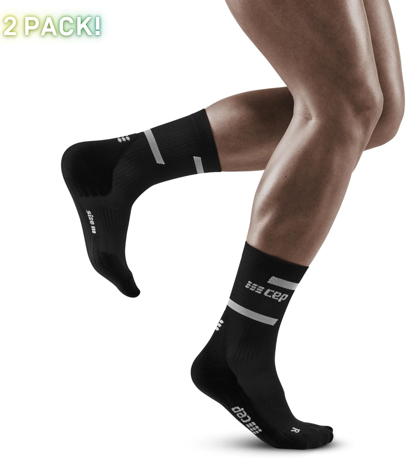 CEP The Run Socks 4.0, Mid Cut, 2-PACK, White/Black, Men, III (MD)
