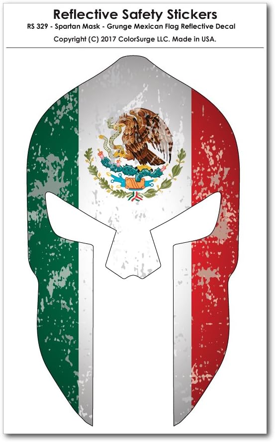 Spartan Mask - Grunge Mexican Flag Design Reflective Decal