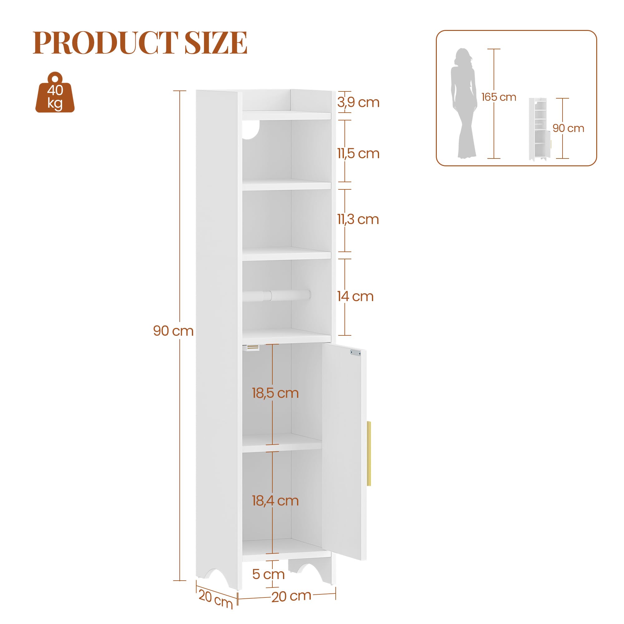 HEXCELEN Meuble de Salle de Bain, Support Papier Toilette 20 x 20 x 90 cm