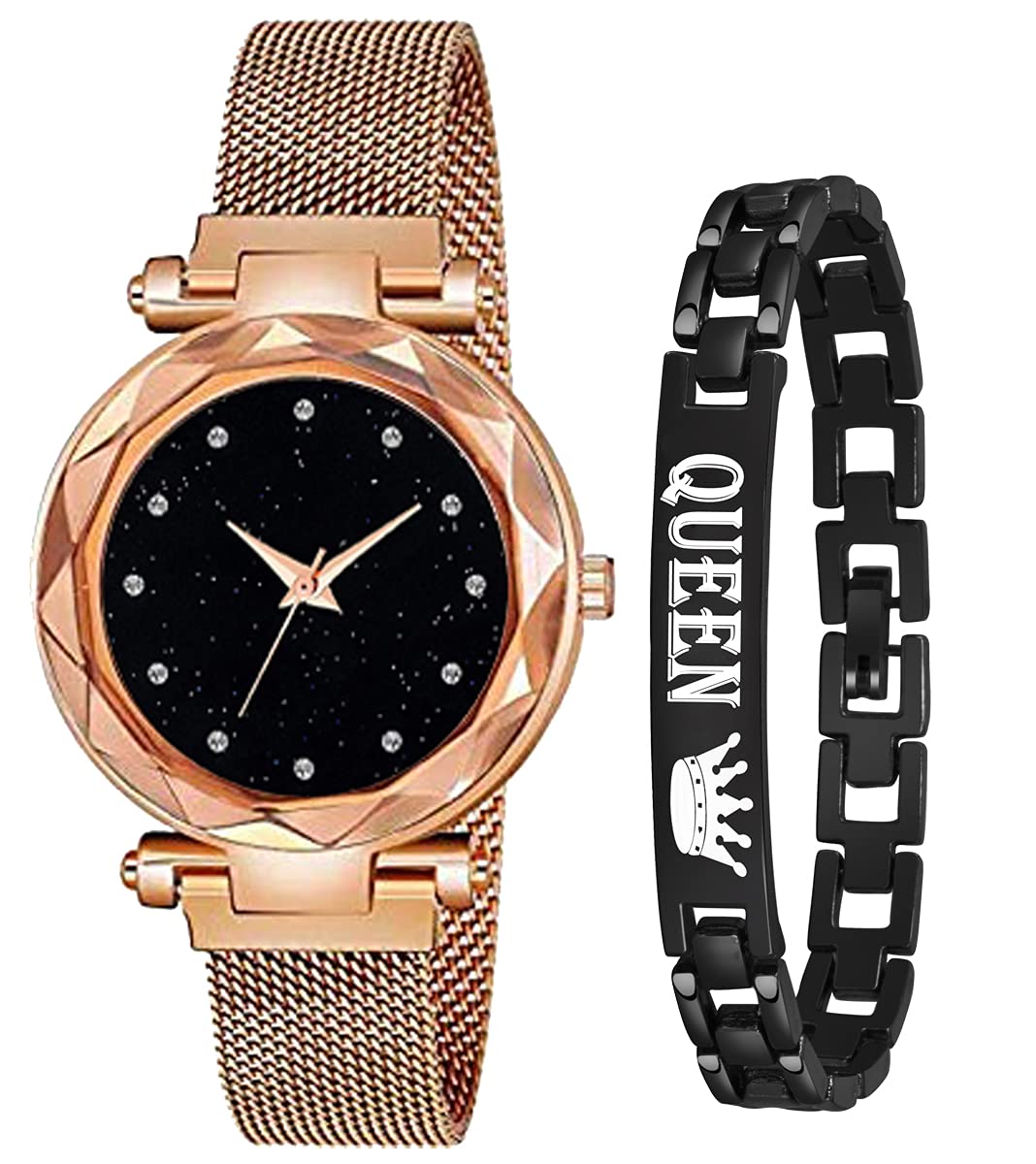 casera Diamond Analog Magnetic Strap with Queen Bracelet Combo Watch for Girls and Women (Rose Gold) (B09446K1W9) Amazon Price History, Amazon Price Tracker