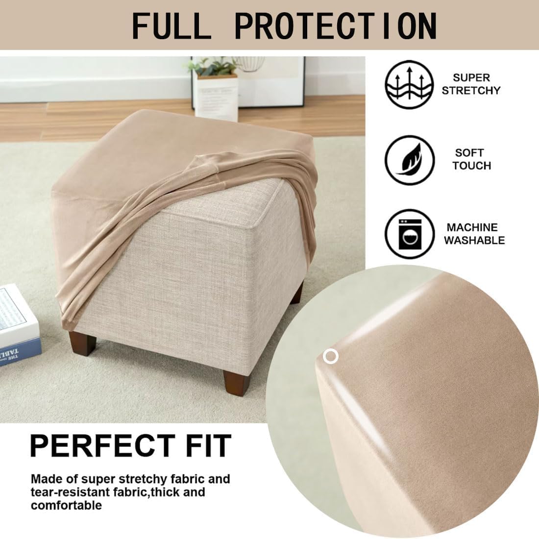 Hockerbezug 40x40cm Karo Design - Stretch Bezug Aus Polyester/Elasthan | Für Alle Rechteckigen Hocker