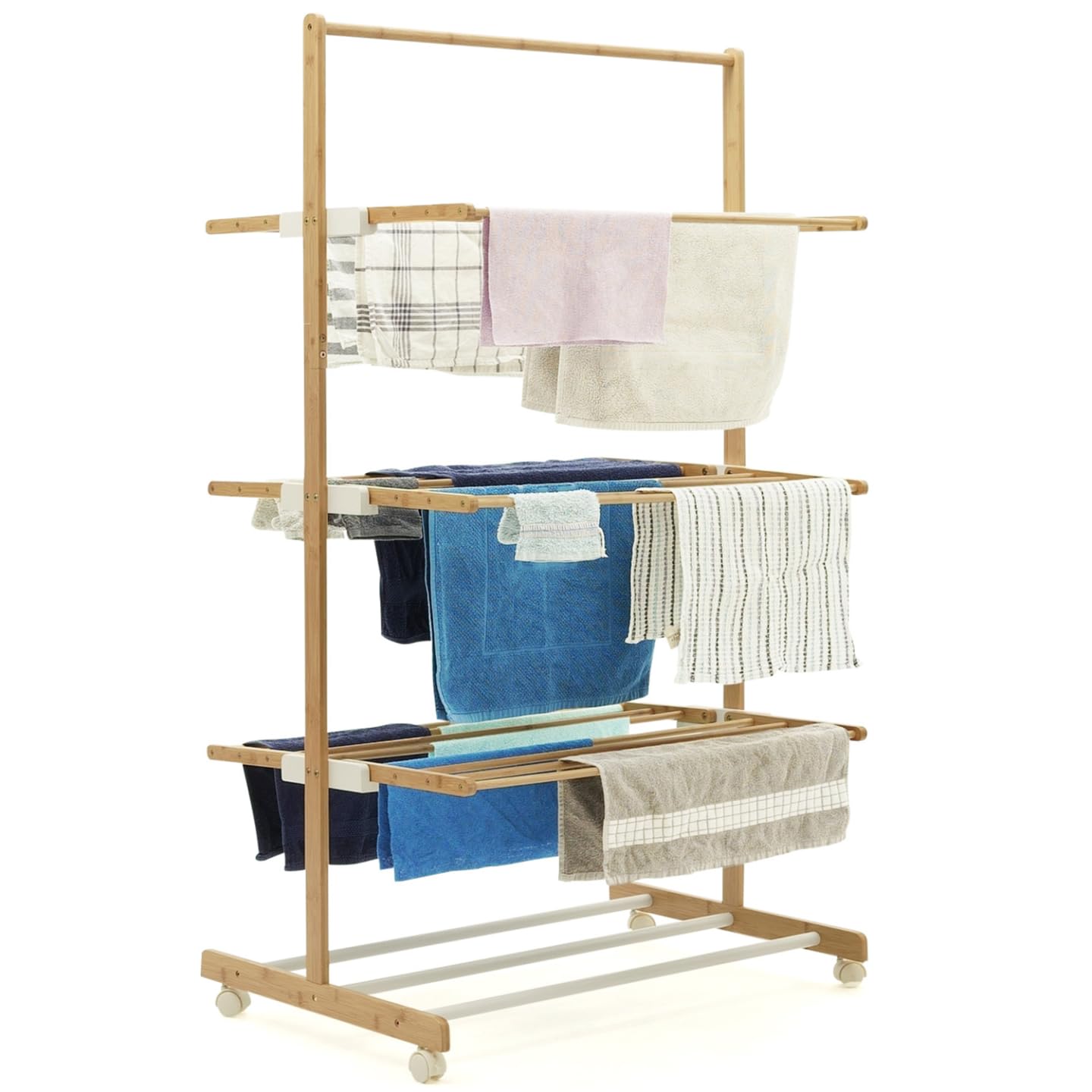 IDMarket - Séchoir à Linge Pliable 3 Niveaux Rita capacité 22M en Bambou