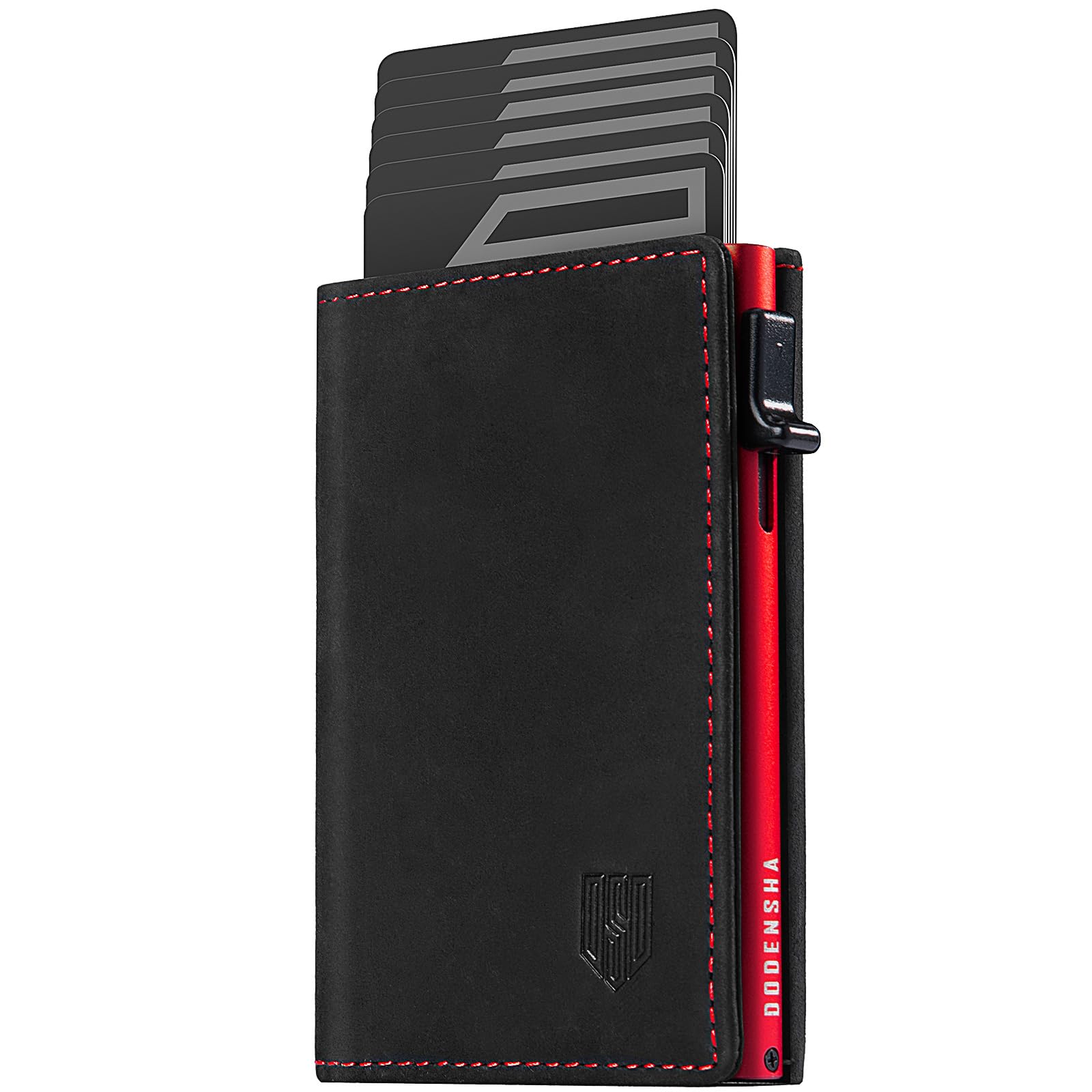 DODENSHA MagSnap Geldbörse Herren I Slim Wallet mit Münzfach I Wallets for Men für 10+ Karten I Magnetischer Verschluss portmonee Herren Slim I RFID Schutz I SchwarzRot