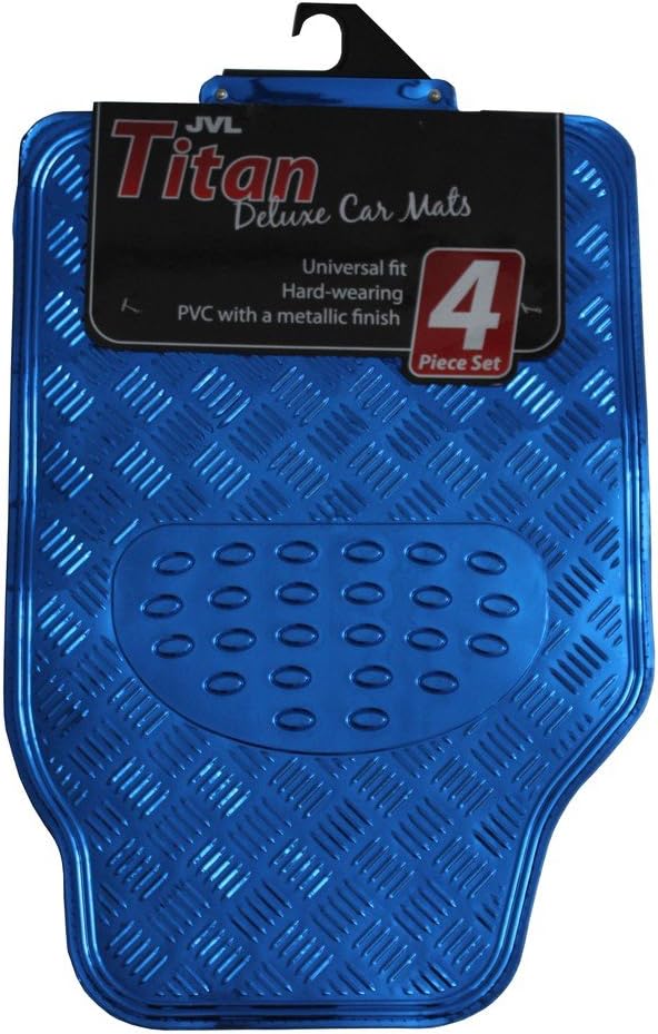 JVL Titan Car Mat Set Metallic 4-Piece Set with Rubber Backing, Blue