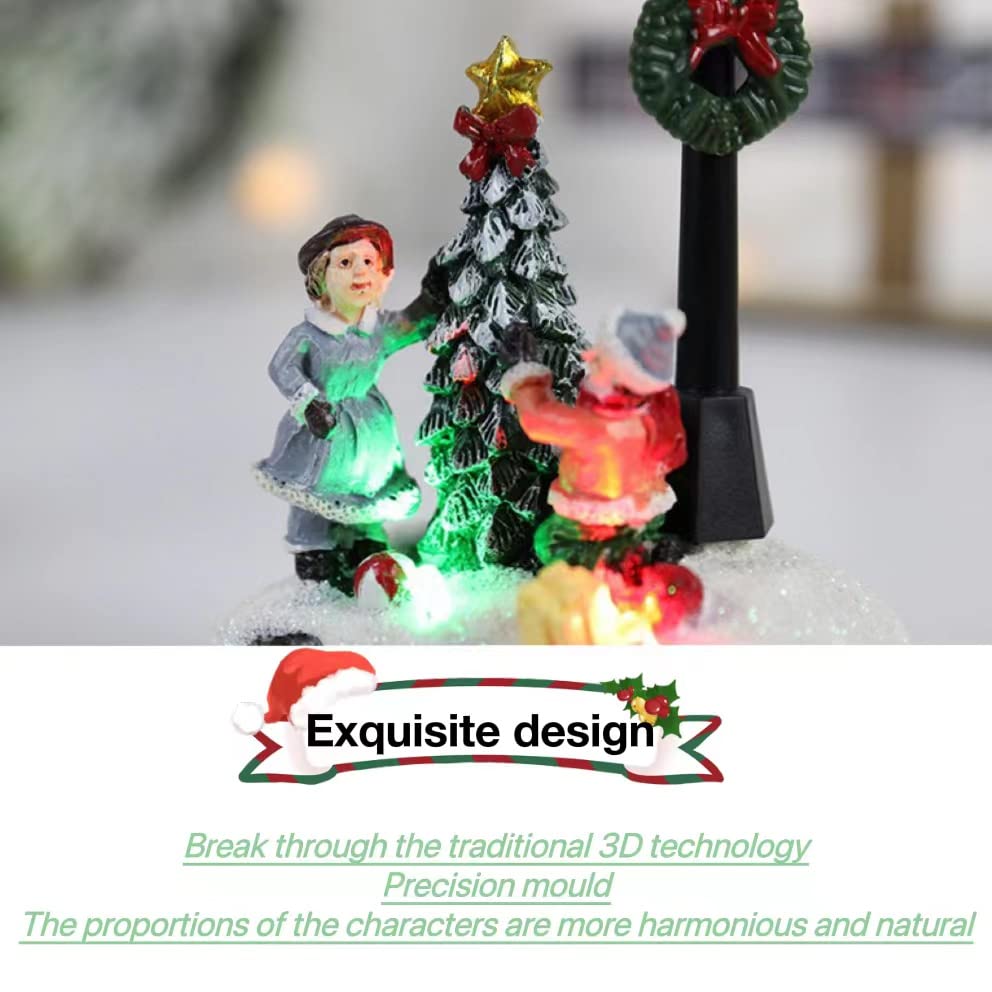 Christmas Village Set Ornaments, Resin LED Warm Light Tree Figurines, Mini Snowman House Gift Set, Collectible Building (B) - Image 5