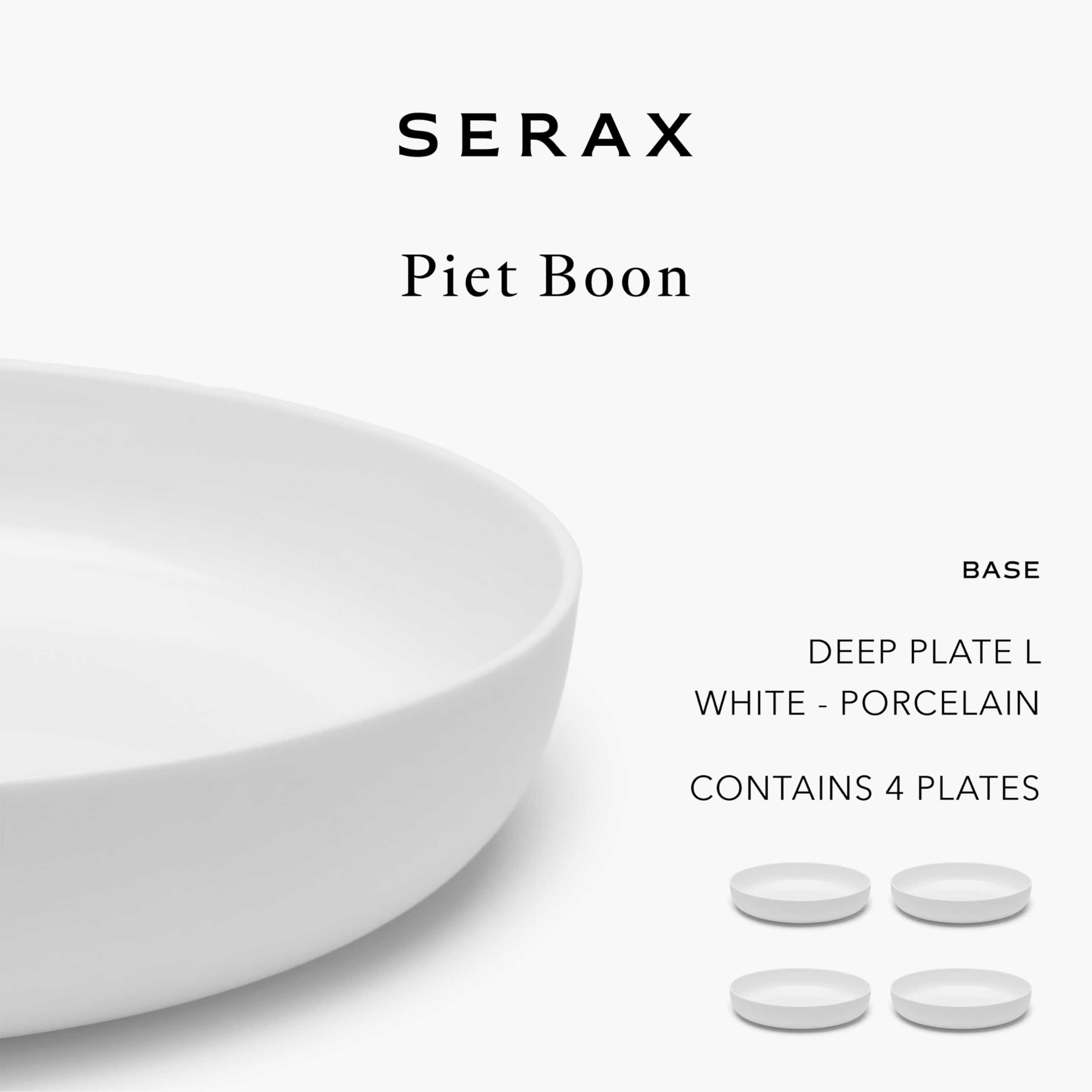 Juego de cuencos para pasta Serax | Vajilla Base de Piet Boon | Juego de 4 Platos Hondos para Ensaladas y Sopas | Cuencos de porcelana blanca | Apto para microondas | Tazones para la cena