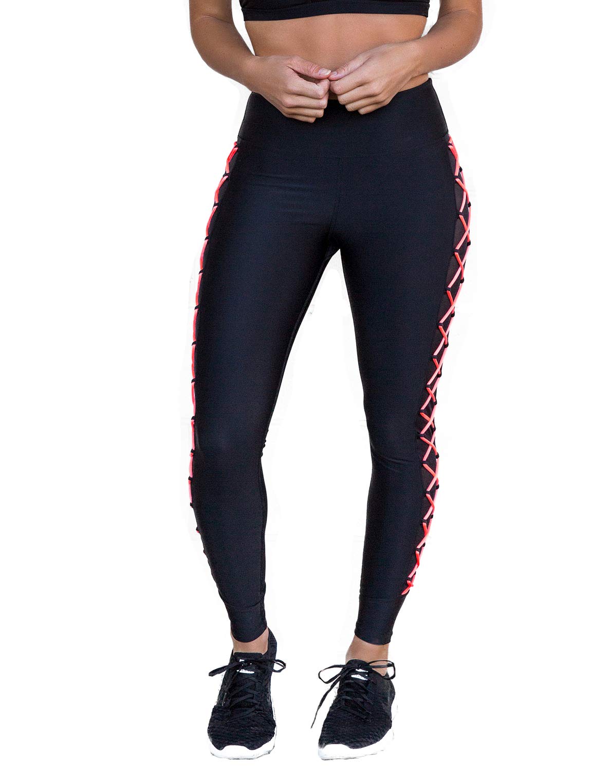 Wicked Weasel 746 Lace Up Neon Coral Black Yoga and Workout Legging for Women