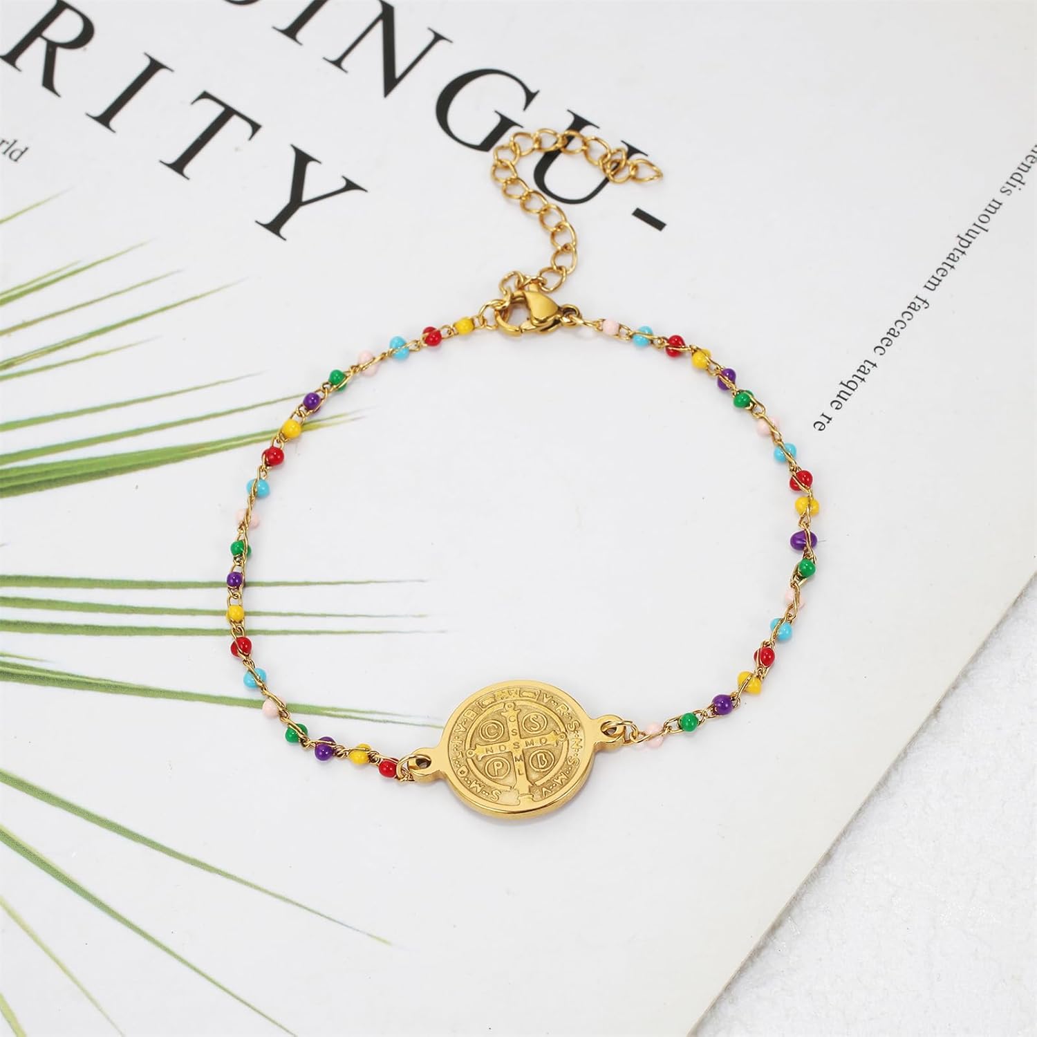 St. Benedict Medal Bracelet for Women: Stainless Steel Catholic Colorful Beaded Chain Bracelets Saint Benedict Religious Jewelry Gift - Image 4