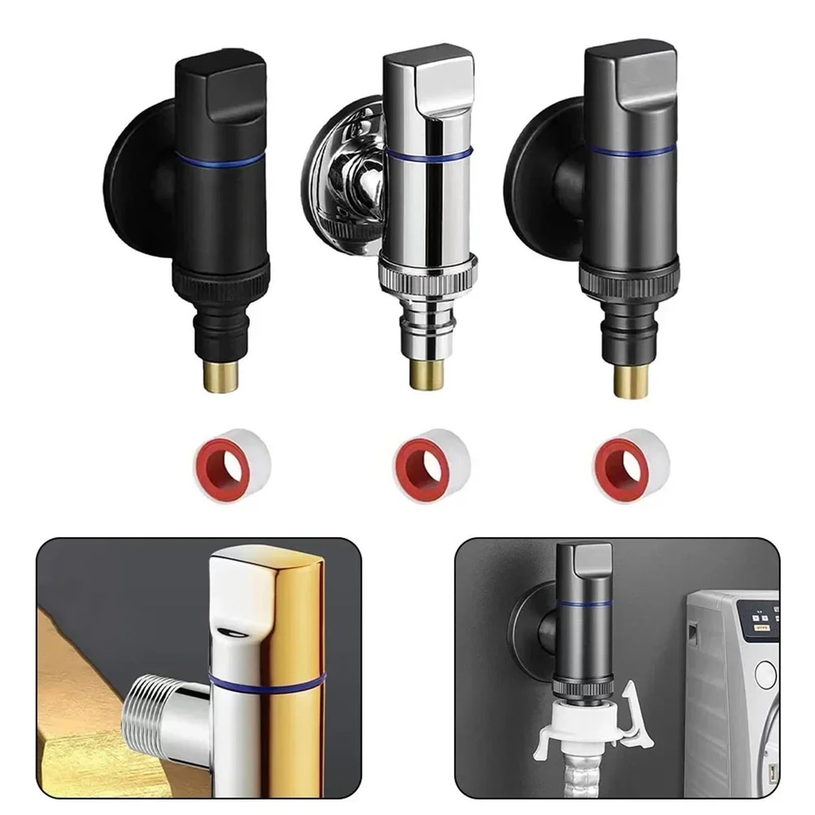Válvula de ángulo de agua for grifo, accesorio Universal de acero inoxidable for lavadoras, fregadero de cocina, baño, 2 uds. Para Cocina, BañO(Black)