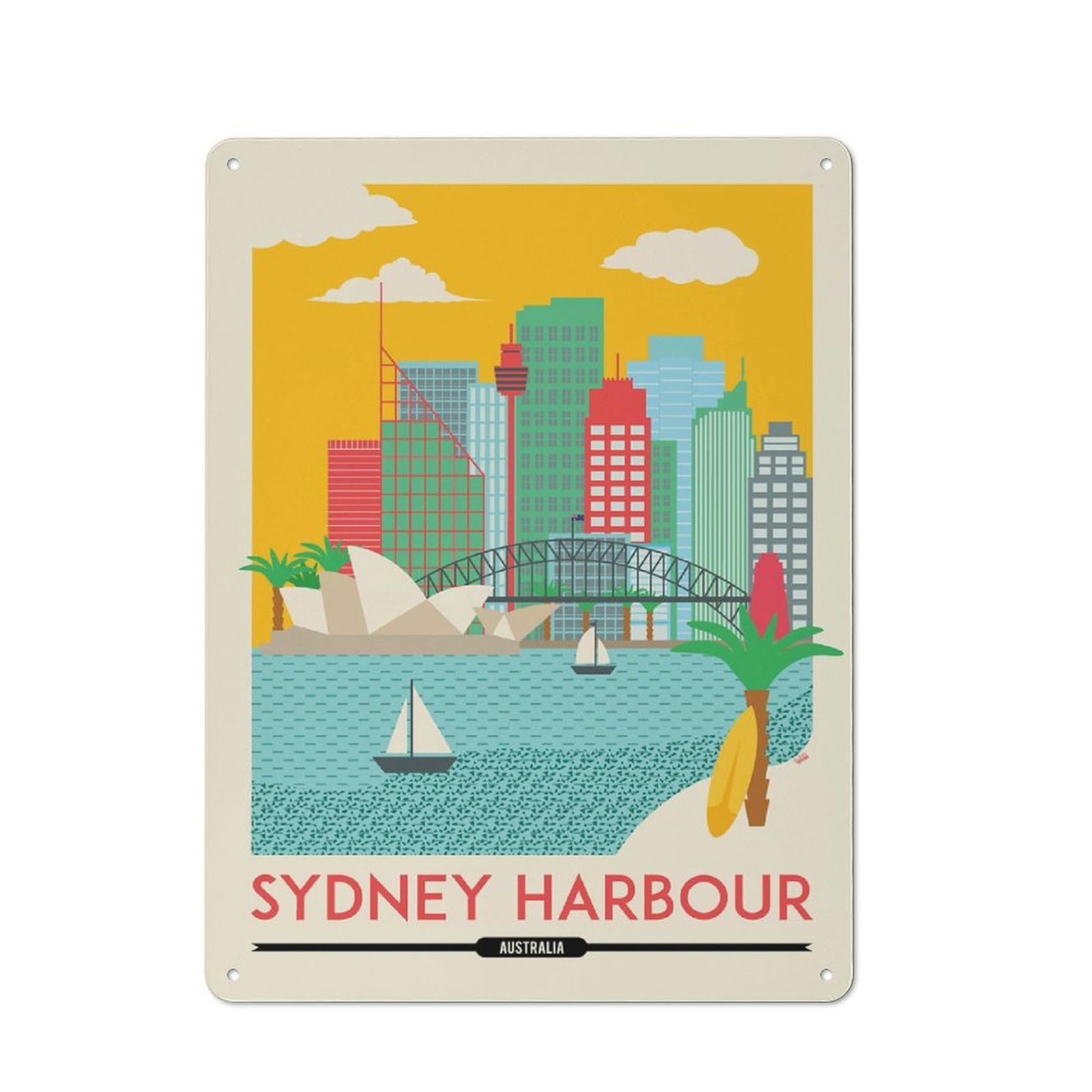 Junmoney Sydney Cityscape Rustic Metal Plaque 40X30cm For Guest Room Or Hallway, A Decorative Metal Sign For Guest Rooms And Hallways