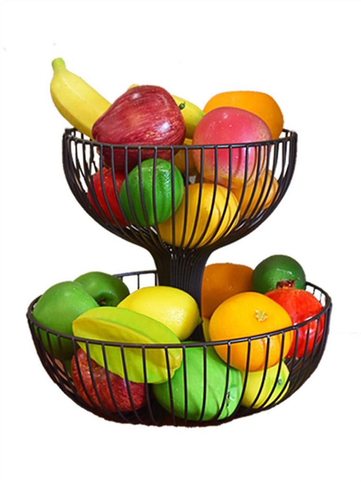 FZL02068LM Fruit Bowl 2 Tier Fruit Basket Metal Vegetable Snack Storage Bowl Organizer For Dining Table Kitchen Counter Versatile
