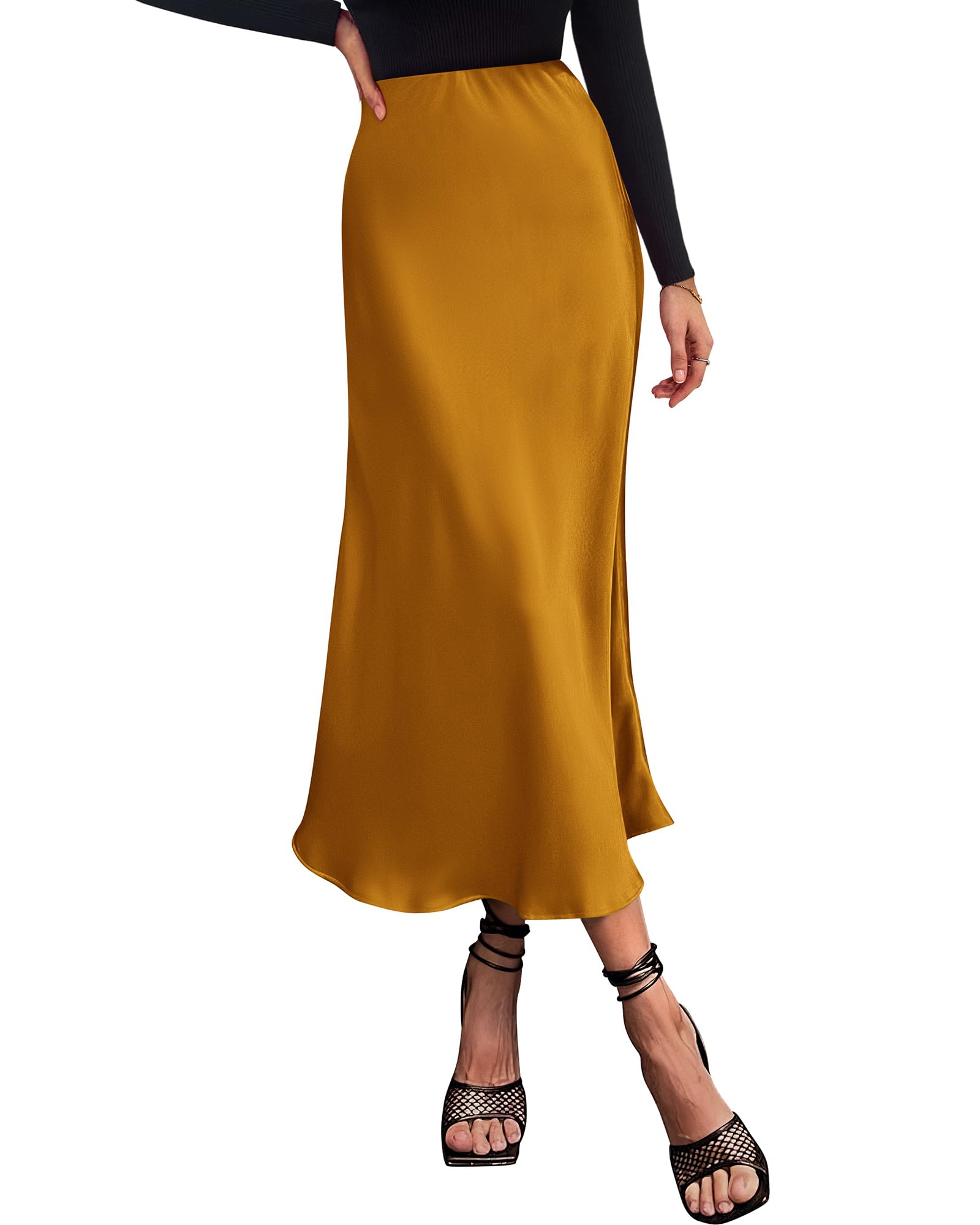BTFBM 2026 Womens Spring Summer Long Satin Skirt Silk Elegant High Waist Cocktail Party Wedding Flowy A-Line Midi Skirts