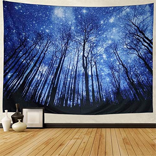 Dupetoner Trees Tapestry Wall Hanging Psychedelic Starry Night Forest Tapestry Fantastic Galaxy Landscape